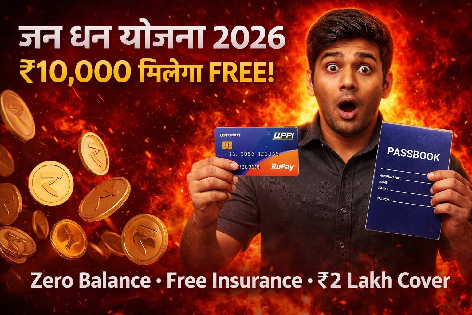 Jan Dhan Yojana 2026 mein zero balance account, RuPay card aur ₹2 lakh insurance milta hai